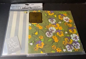 VTG Gibson Wrapping Paper Gift Wrap Lot (2) NISP Silver Stripe Fabric Look Pansy - Bild 1 von 5