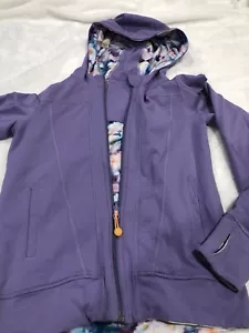 Ivivva By Lululemon Reversible Hoodie Jacket Lilac Floral Girls Size 12 - Picture 1 of 4