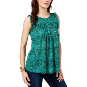 Michael Kors Sz XS Green Black Animal Print Ruffled Flutter Cap Sleeve NWT - Picture 1 of 1