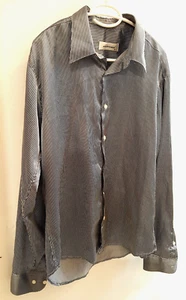 Camisa Abotonada Talla XL Satén Rayas Mangas Largas Azul - Imagen 1 de 7