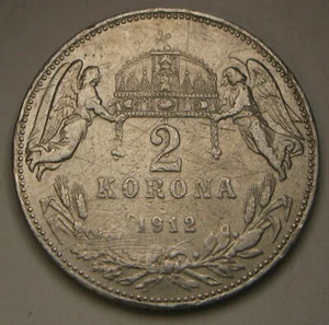 HUNGARY 2 Korona 1912 KB - Silver 0.835 - Franz Joseph - VF - 1512 * - Picture 1 of 2