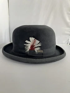 Mens Bailey Bowler Banker Hat Dark Gray Genuine Velour Fur Made USA Size 56 7 - Picture 1 of 11