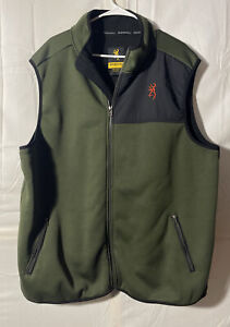 Browning Hunting Upland Fleece Green Vest Men’s Size 2XL POCKETS Zip Up Black