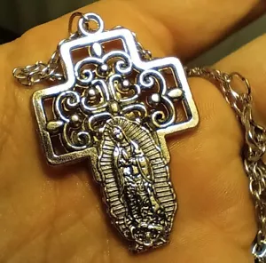 Our Lady of Guadalupe Cross pendant necklace Silver - Picture 1 of 9