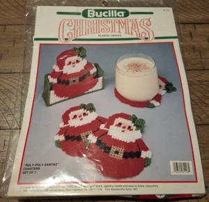 1990 Bucilla Christmas Santa Claus Set of 7 Roly Poly Santa Coasters Kit #61118 - Picture 1 of 3