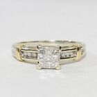 Am-Gold 14K Two Tone Gold 0.28ctw Princess Cluster Diamond Size 7.25 Ring 3.0g