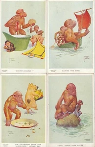 4 x Original Lawson Wood Artist Drawn / Signed Postcards. "Gran-Pop" Series. - Foto 1 di 6