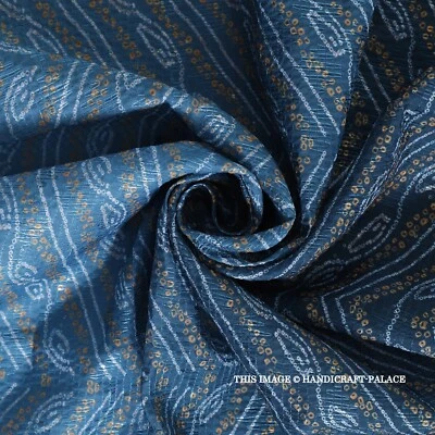 Blue Bandhej Print Dora Silk Fabric Crochet Sequence Dress Making Women Fabric - image 1 of 4