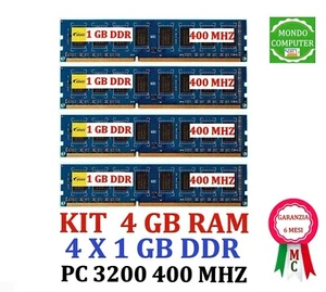 4 GB ( 4 X 1Gb ) KIT MEMORIA / RAM DDR 400 Mhz PC3200 < ELIXIR > NO ECC PC FISSO - Foto 1 di 1