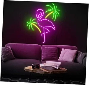 Flamingo and Palm Tree Neon Sign Led Light Up Signs for Wall Decor Pink - Picture 1 of 8