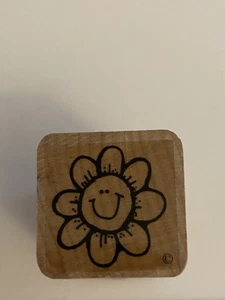 DOTS Smiley Face Flower Wood Mounted Rubber Stamp RS74 - Picture 1 of 4