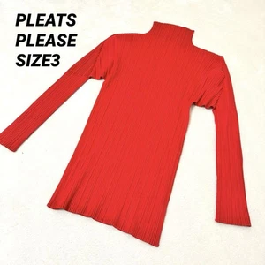 PLEATS PLEASE Issey Miyake Red High Neck Top Size 3 Stretch Japan Rare - Picture 1 of 17
