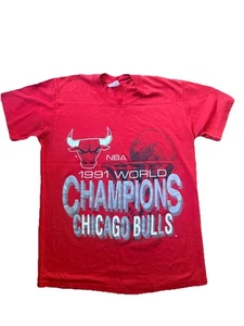 VINTAGE Chicago Bulls NBA 90s Single Stitch T Shirt YOUTH Medium 38/40 Red - Picture 1 of 7