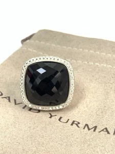 David Yurman 925 Silver 20mm ALBION Ring With Black Onyx & DIAMONDS Size 6 - Picture 1 of 6