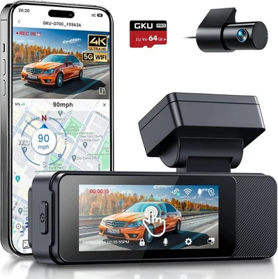 GKU Dash Cam Delantera y Trasera, Pantalla Táctil de 3.18', 4K+1080P Dashcam, G... Foto 1 de 4
