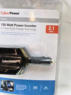 Inversor de potencia Cyber Power 150 vatios nuevo con etiquetas. Enchufe para cigarrillos.  Foto 1 de 4