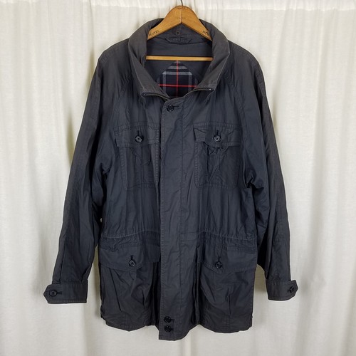 Giacca da campo vintage Burberrys Cargo Tasche Cappotto Corto Uomo M L Cappuccio Navy