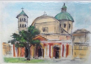 Franz Ehmke *1928 -2018 DDR Painter Pastel Italy Ravenna Cathedral Facade - Picture 1 of 4