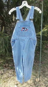 Mickey Mouse Girls Blue Denim Bib Overalls-Size 14-Embroidered-Jerry Leigh - Picture 1 of 8