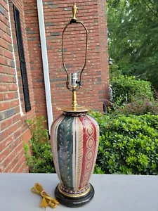Porcelain Florentine Style 31" Lamp Brass Elements & Wood Base - Picture 1 of 5