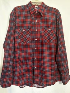 CAMICIA UOMO GRANDE ROSSO BLU A QUADRI MANICA LUNGA BOTTONI DAVANTI FLANELLA - Foto 1 di 4