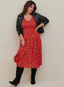 Torrid Midi Orange Skater Dress Smocked Gauze NWT New 6X - Picture 1 of 4