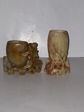 Soapstone Carved Mini Vase With Flowers Set Of 2