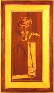 Rose nature morte panneau en bois maison décoration murale placage art en... - Imagen 1 de 14