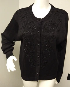 Womens RODIER PARIS Black Bead embellished Button Cardigan Sweater Medium Goth - Picture 1 of 3