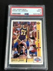 MAGIC JOHNSON vs MICHAEL JORDAN 1991 Upper Deck Basketball Card #34 PSA 9 MINT - Picture 1 of 6
