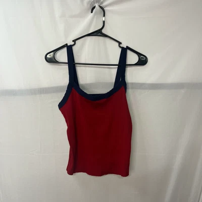 褪色玫瑰女式色块装饰罗纹红色背心蓝色装饰 L 码 — 第 1/4 张图片