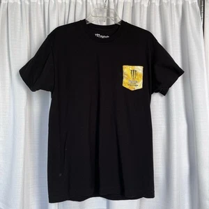 Monster Energy Rehab Logo Black Short Sleeve T-shirt Yellow Pocket Size Large - Picture 1 of 3