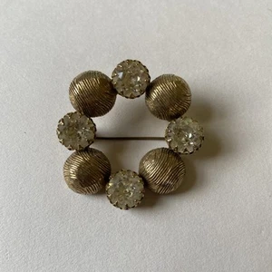 Vintage Kramer Brooch Rhinestone Brushed Texture - Picture 1 of 10