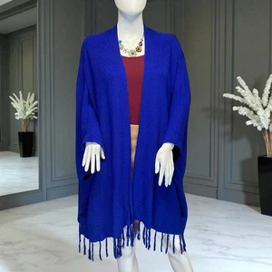 Chal envolvente con sisas CHAUS para mujer azul real con flecos dobladillo talla pequeña/mediana - Imagen 1 de 3