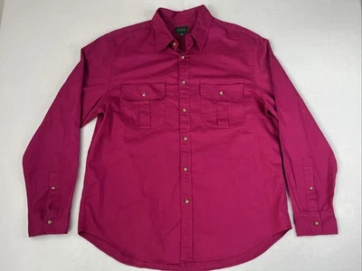$118 J.crew Oarsman Heritage Twill Two Pocket Workshirt Mens Sz L RUBY RASPBERRY - Image 1 of 4