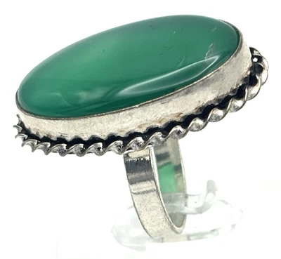 Large tribal-style ring with green cabochon stone – UK size U - Image 1 of 4