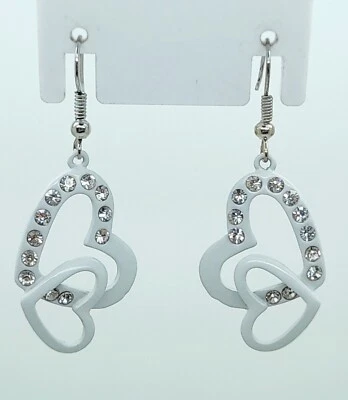 Изысканный розовый цвет висячий сердце в форме с прозрачным камнем модные серьги - Изображение 1 из 4