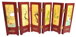 Asian Wood Tabletop Folding 6 Panel Mini Screen Divider 5-1/4" Tall - Picture 1 of 9