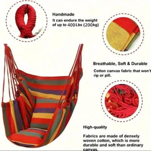 Colorful Striped Hammock Chair with Ropes and Storage Bag - Blue Stripes - Picture 1 of 2