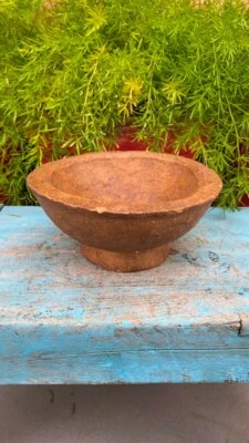 Antigua olla de incienso grande de piedra arenisca amarilla tallada a mano de 7 x 7"" rara de 1800 Foto 1 de 4