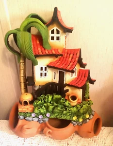 Wall Hanging Mediterranean Terracotta Villa Palm Tree Bushes Florals & Pottery - Picture 1 of 21