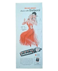 Anuncio impreso barbasol vintage 1950. Vestido de noche sexy para dama, traje principal - Imagen 1 de 1