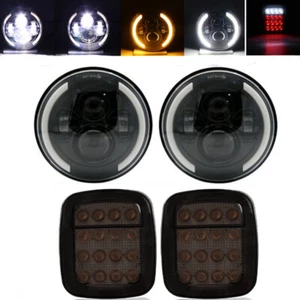 7" Inch LED Headlights + Smoke Tail Lights Combo For Jeep Wrangler TJ YJ CJ5 CJ - Bild 1 von 16