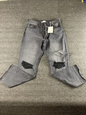 Pantalones de mezclilla Kancan Dixon tiro ultra alto años 90 novio botón mosca 13/30 negros nuevos con etiquetas Foto 1 de 4