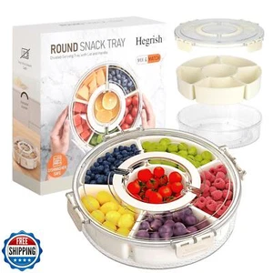 Divided Rotating Serving Tray with Lid and Handle,Portable Snackle Box Contai - Picture 1 of 5