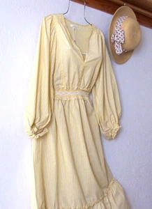 New~$148~Sunflower Yellow White Smocked Farmhouse Prairie Lawn Dress~Large L - Picture 1 of 3