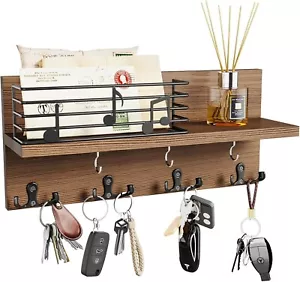 Schlüsselbrett Holz mit Ablage und Haken Schlüsselhalter Schlüsselleiste B986 - Bild 1 von 7