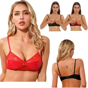 Mujer PVC Cuero Pushup Sujetador Encaje Malla Sin Forrar Bralette Sexy Ropa de noche Prendas para club nocturno - Imagen 1 de 42