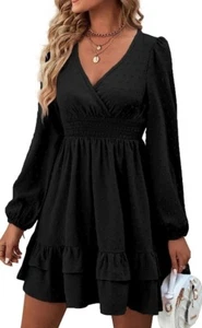 long sleeve ruffle dress black sz large - Picture 1 of 7