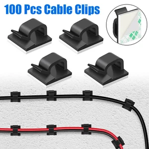 100Pcs Cable Clips Self-Adhesive Cord Management Wire Tie Holder Organizer Clamp - Picture 1 of 6